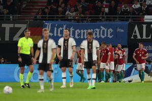 Ungarns Spieler jubeln über das Tor zum 0:1 durch Szalai., © Christian Charisius/dpa