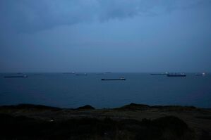 Im Schwarzen Meer ankernde Frachtschiffe warten auf die Durchfahrt durch die Meerenge Bosporus., © Khalil Hamra/AP/dpa