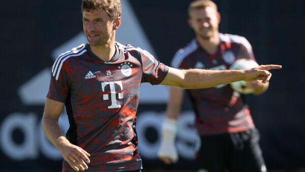 Stürmer Thomas Müller während des Trainings des FC Bayern München., © Sven Hoppe/dpa