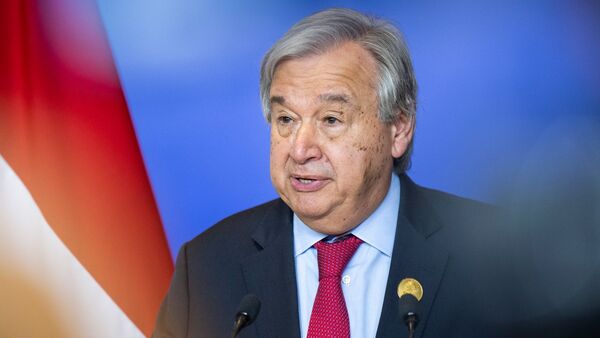 UN-Generalsekretär António Guterres: «Die Welt brennt und ertrinkt vor unseren Augen.», © Christophe Gateau/dpa